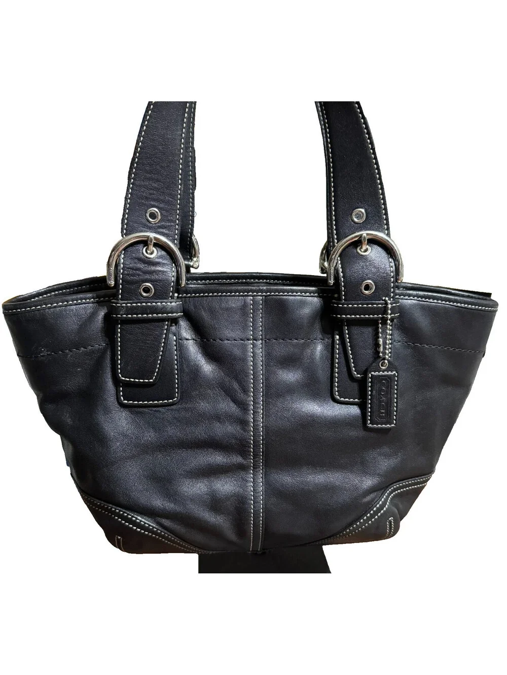 Vintage Y2K Coach Soho Buckle Adjustable Shoulder Bag Black Leather Tote 9544